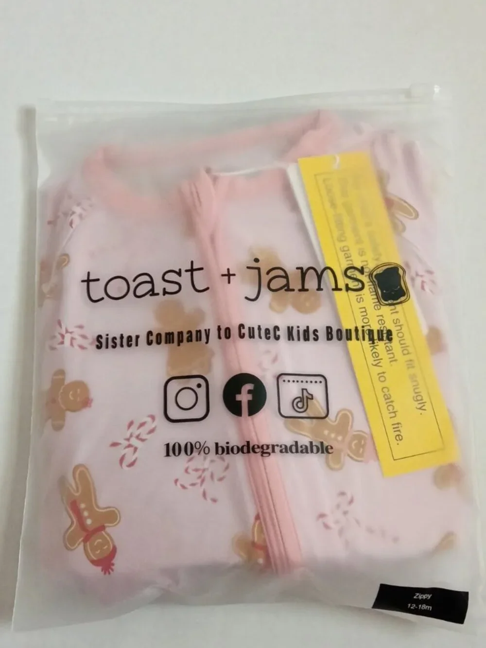 Toast + Jams Bamboo Zippy 12–18M | Pink Gingerbread Double Zipper Romper